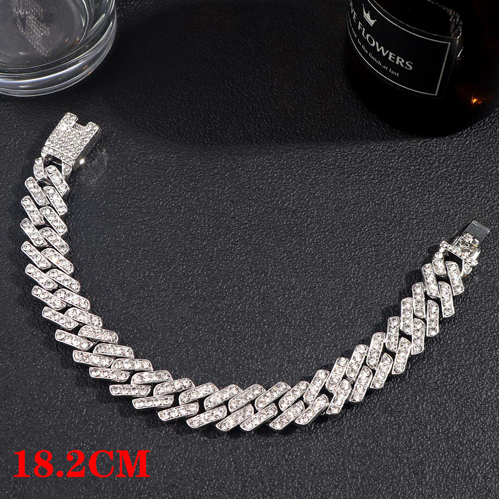 Miami Cuban Bracelets Anklet For Women Bling Full Rhinestone Paved Link Iced Out Hand Chain Jewelry Accessories: C011102SL