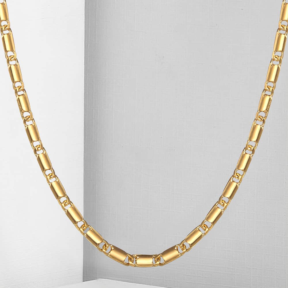 2mm Flat Stick Marina Link Chain Yellow Gold Filled Necklace for Womens Men Trendy Jewelry 17.83inch GN470