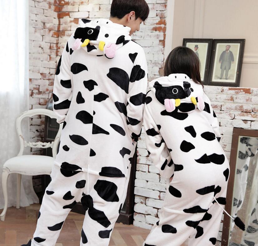 Sales Autumn and Winter Flannel Cartoon Animals Milk Cow Winter Pajamas Warm Flannel Adult Homewear