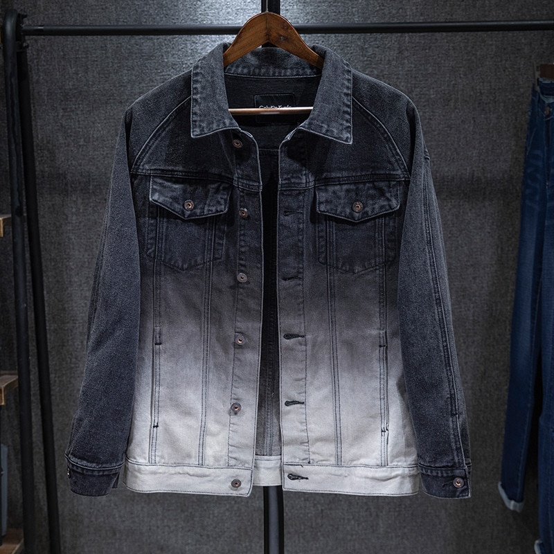 Novedad en chaqueta vaquera entallada de Estilo vintage para hombre, en blanco y negro, ropa de calle estilo Hip Hop, informal, chaquetas tapados abrigos de vaqueros para motocicleta