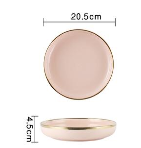 Ensemble de dîner en céramique de luxe couleur bleu foncé ou rose: assiette de dîner + assiette d'accent + bols + cuillère adge en or: 8 inch deep pink