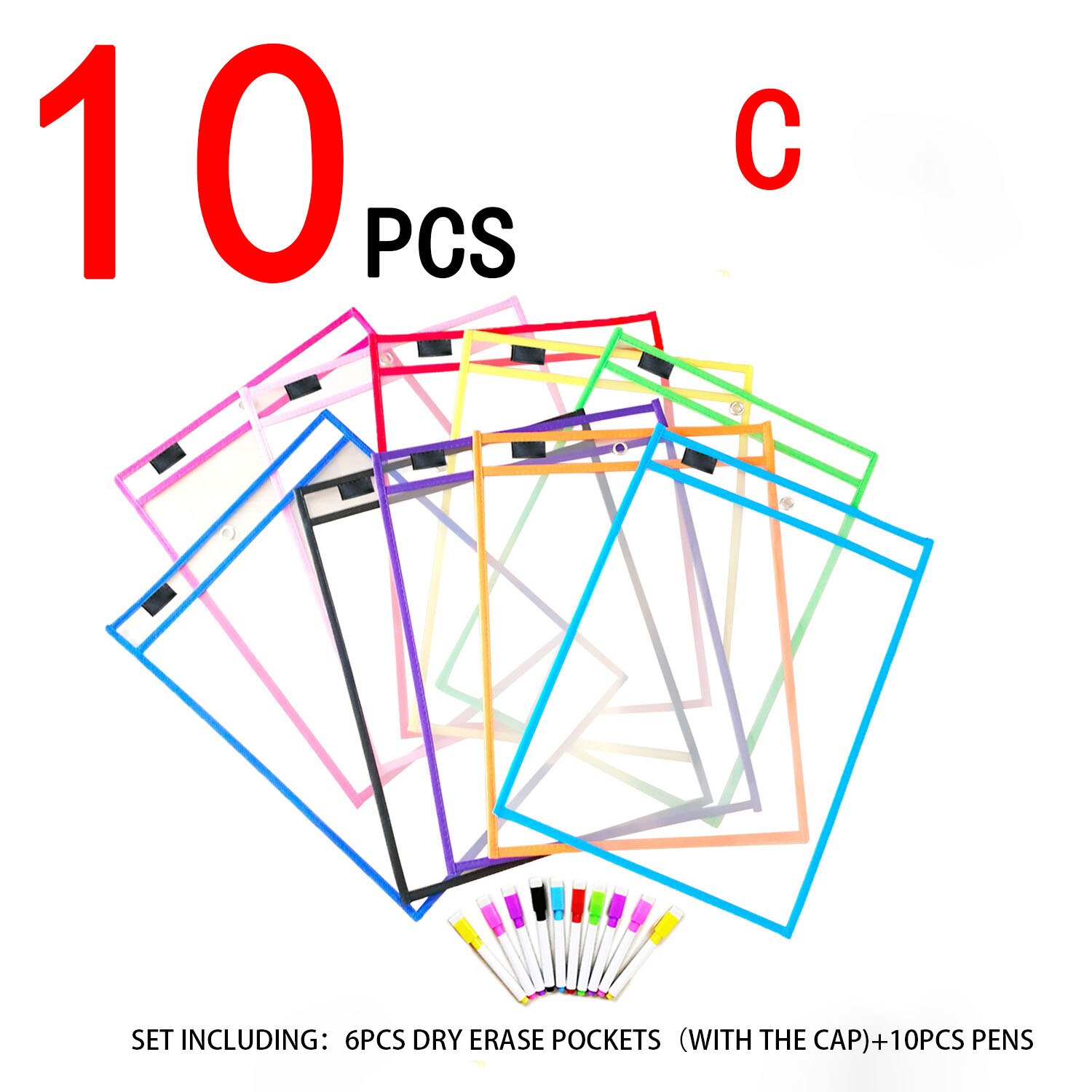 HD PVC Transparent Reusable Erasable File Bag Dry Erase Pockets With Pen Wipe Drawing Whiteboard Markers For Teaching Childen: 6