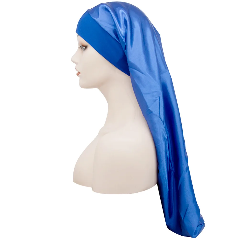 Elastisk bred kant lang satinhue sovehuer løs nathue hårplejehue til kvinder mænd unisex hue hue: Grøn