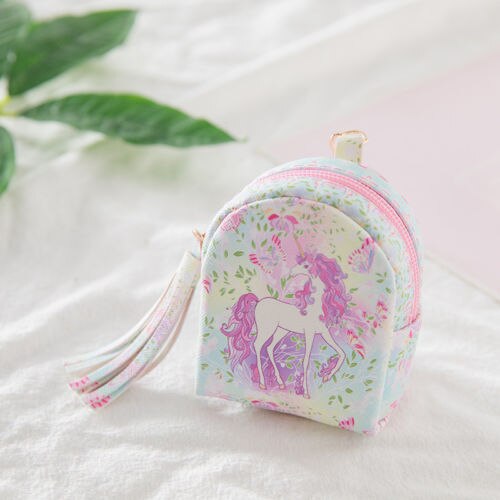 Nova moda adorável bolsas impressão unicórnio digital design borla moeda bolsa chave saco de cartão feminino coração presente