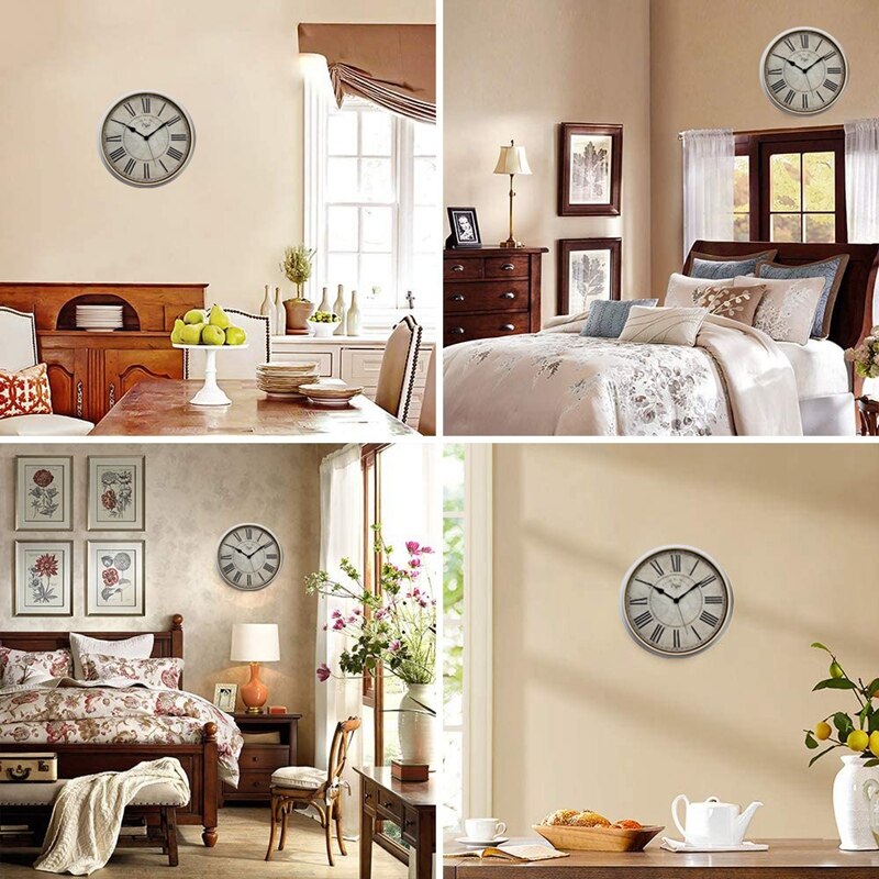 Digo Wall Clock Metal Silent Non-Ticking Battery Quartz Retro Rome Digital Clocks 15 Inch Decor Table Dial for Bathroom