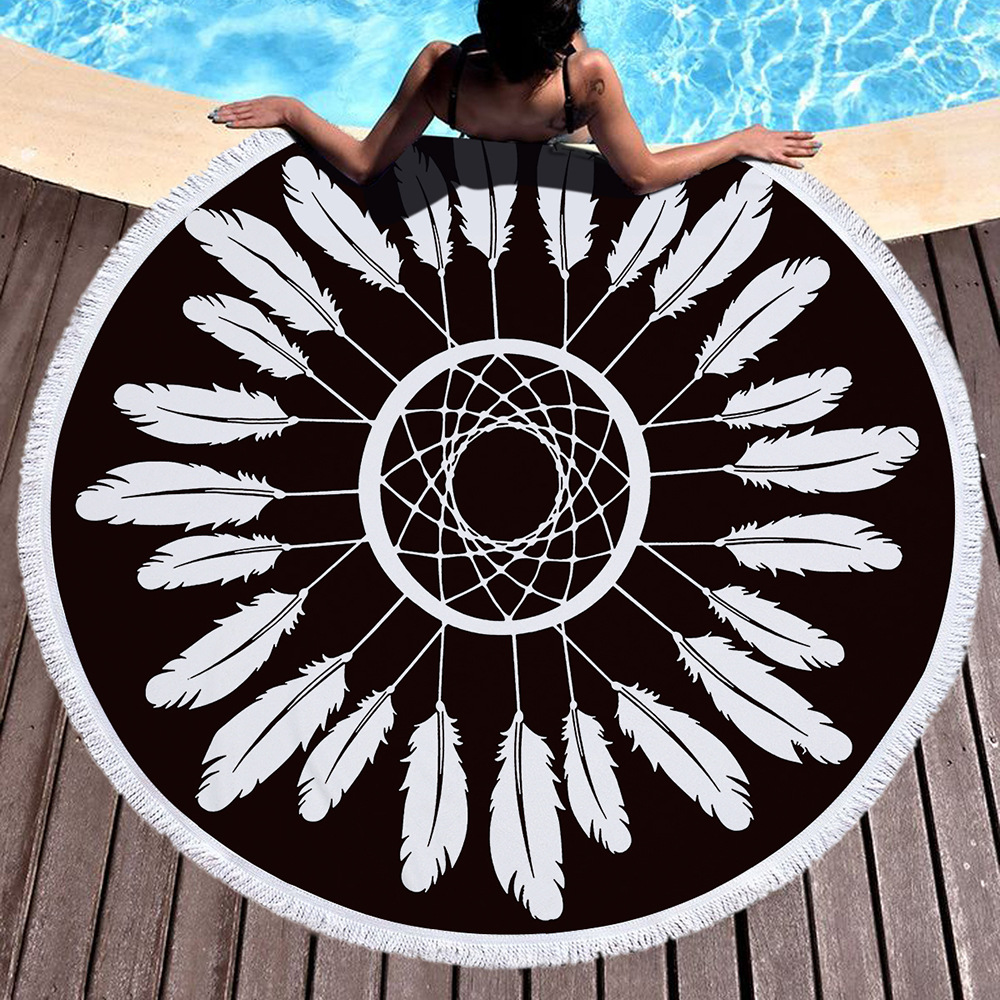 Serviette De Plage ronde en microfibre | Feuilles d'ananas, Selva chiffon éponge imprimé, avec pompon, tapis De Yoga