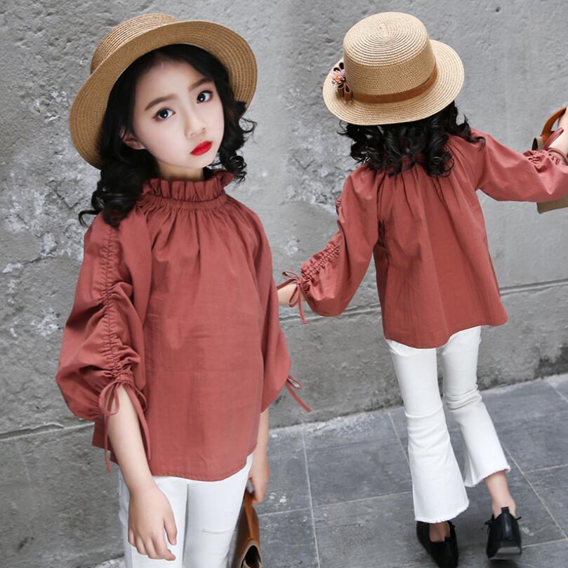 Herfst lente peuter tienerkleding witte meisjes shirts met schuine hals kinderen lange mouwen meisjes tops en blouse  jw3452a: Rode kindershirts / 12t