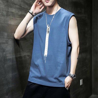 Hip-hop Shoulder Sweat Vest Male Tide Personality Tide Brand Summer INS Wear Sleeveless T-shirt Loose Trend: Beige / M