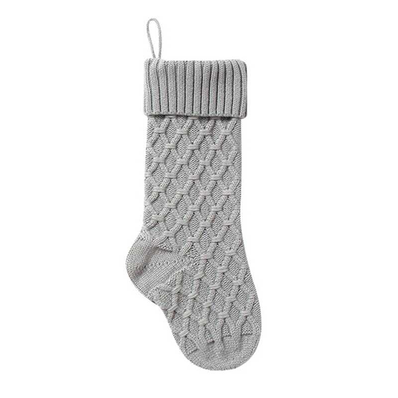 Red White Christmas Sock Christmas Knitted Stockings Decor Festival Bag Fireplace Xmas Tree Hanging Ornaments Decor: gray