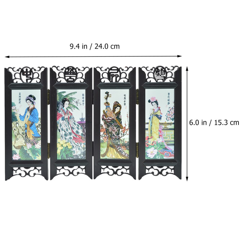 Chinese Style Retro Folding Small Screen Resin Panel Screen Room Divider (Four Great Beauties)