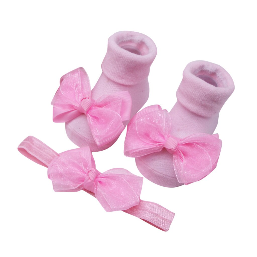 Neugeborene Baby mädchen jungen socken + haar gürtel 2PC setzt Kleinkind feste warme mit bogen Stiefel socken & feste bogen headwear Baby stirnband: rosa