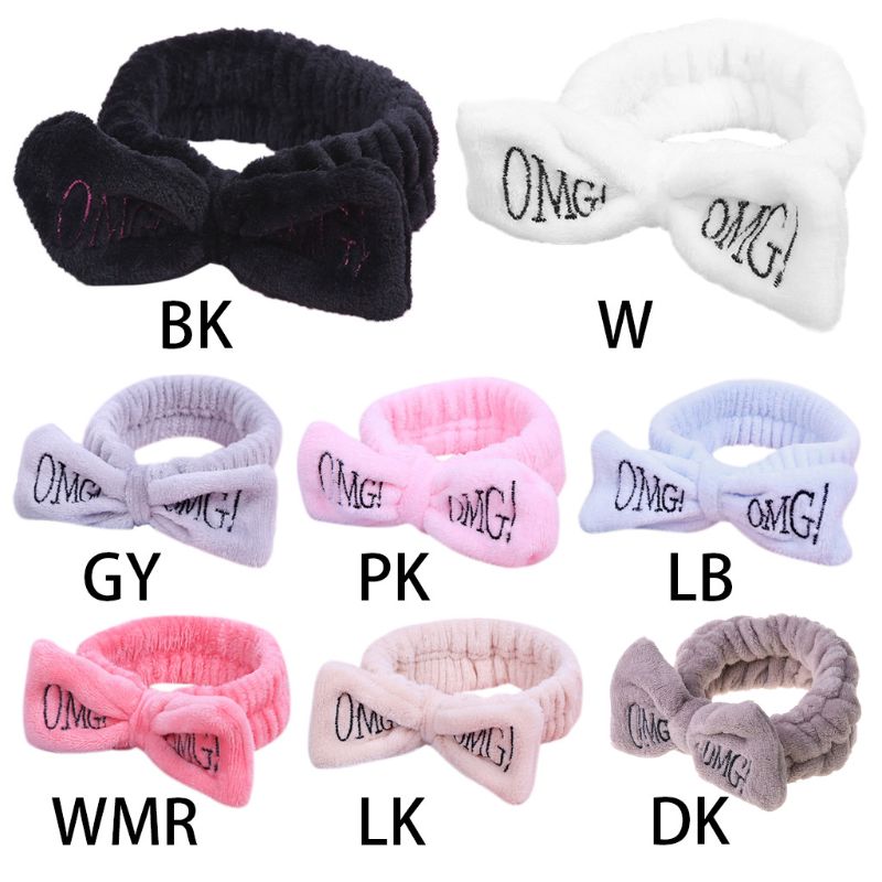 Vrouwen Meisjes Spa Brede Hoofdband Leuke Strik Omg Brieven Geborduurde Haarband Elastische Make Flanel Tulband Snoep Kleur Handdoek