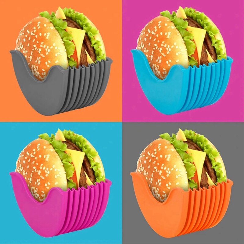 ! 4Pcs Burger Fixed Box Kitchen Burger Holders Washable and Reusable Retractable Plastic Burger Rack Burger Plates Rack