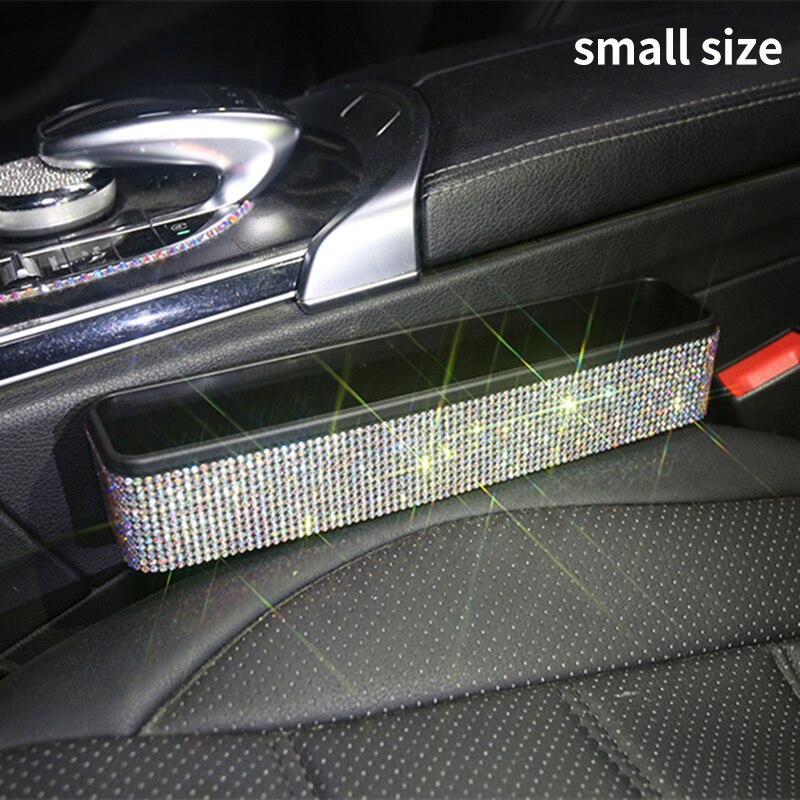Diamant bilsæde kløft huller opbevaringsboks rhinestone krystal auto drikke lommer arrangører sæder indvendigt tilbehør: Lille størrelse