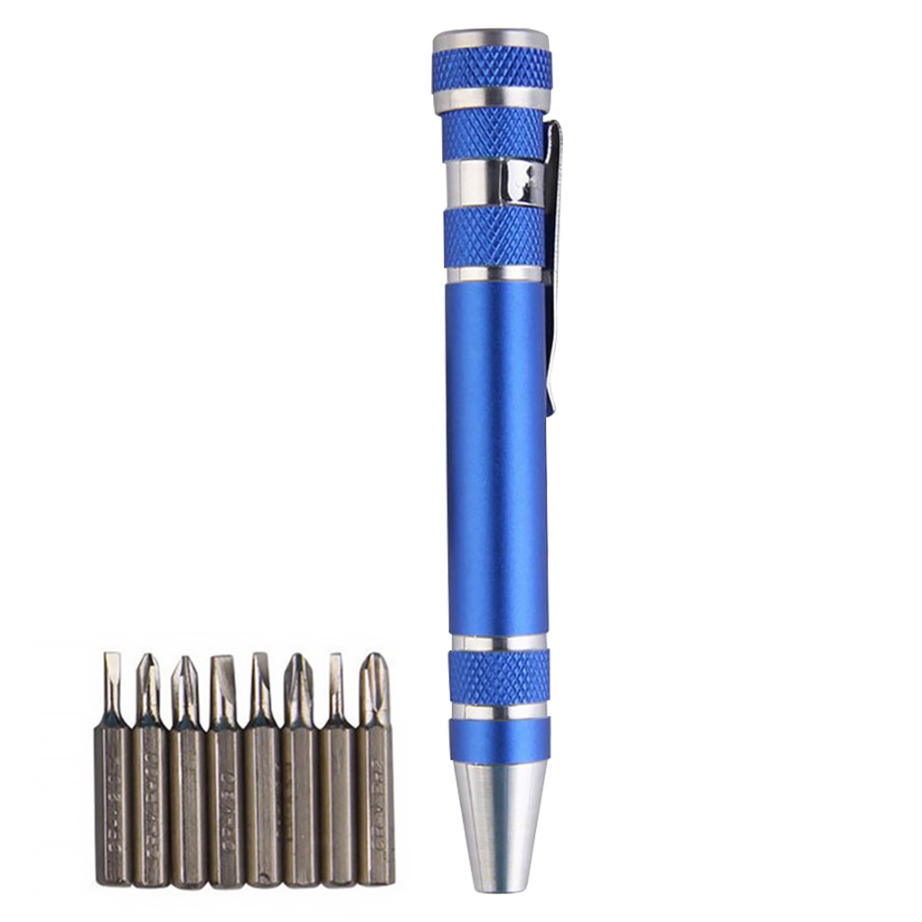8 In 1 Mini Precision Pen Screwdriver Repair Pen Tool Alloy Precision Gadget for Home Improvement Computer Screwdriver Set Pen: Blue