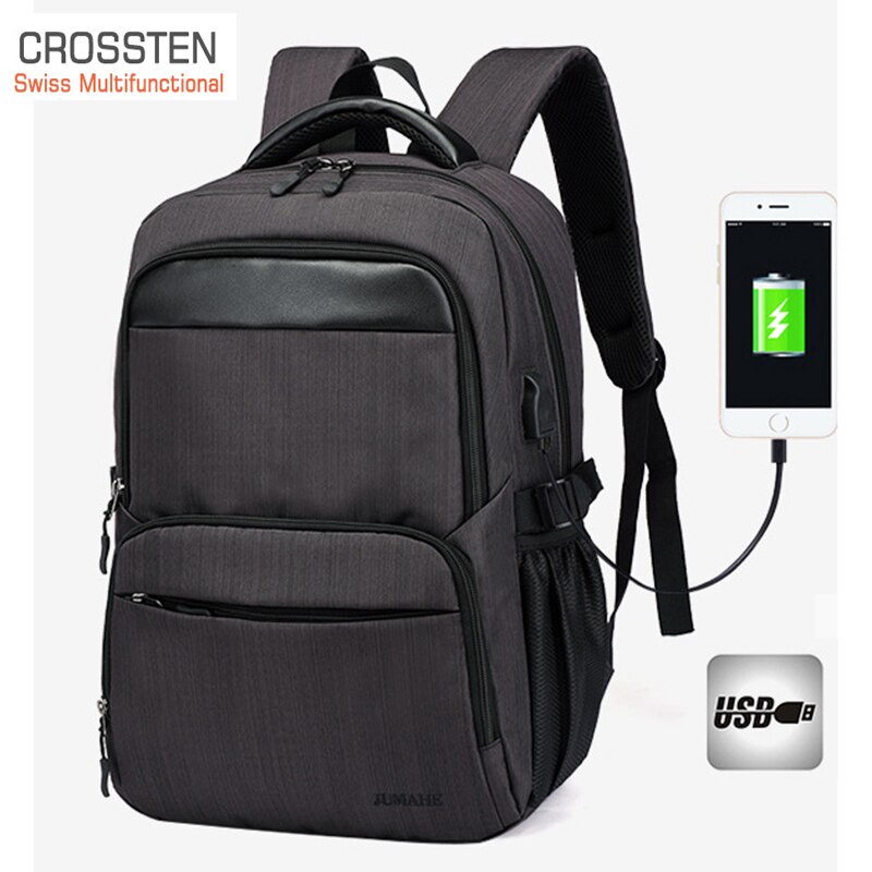 Crossten external usb charging port bag, waterproof 15 " laptop backpack, school travel bag, school backpack, waterproof school bag