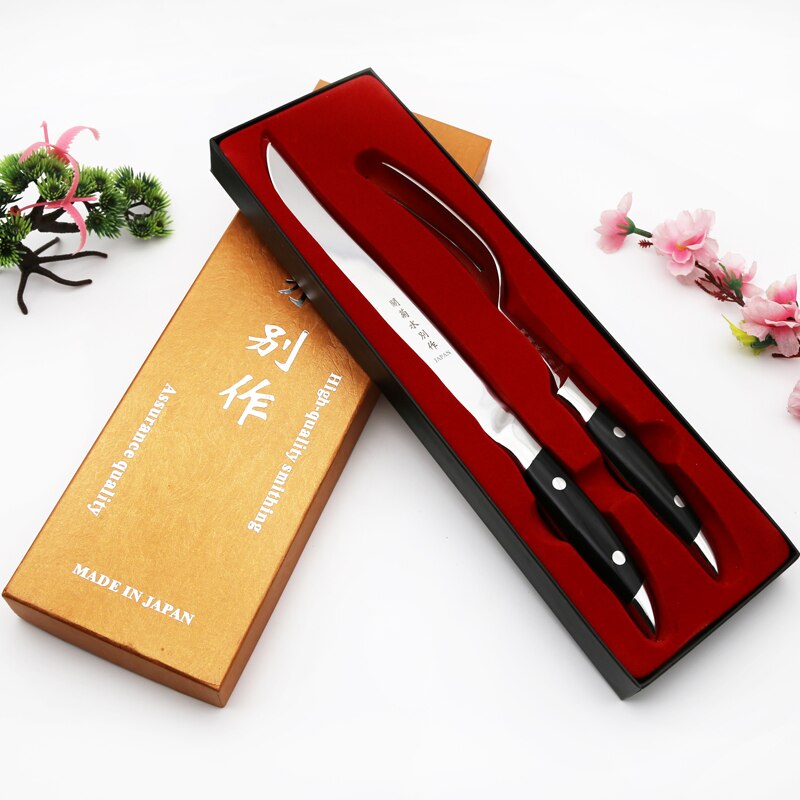 GJS Stainless Steel Kitchen 2PCS Roast Meat Knife Fork Barbecue Tool Set Knife Fork Suit Raw Fish Cutting Knives