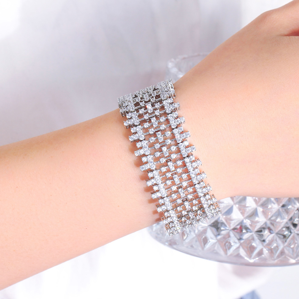 Threegraces Briljante Zirkonia Zilveren Kleur Luxe Bruids Trouwarmband Voor Bruiden Mode Banket Diner Sieraden Br288