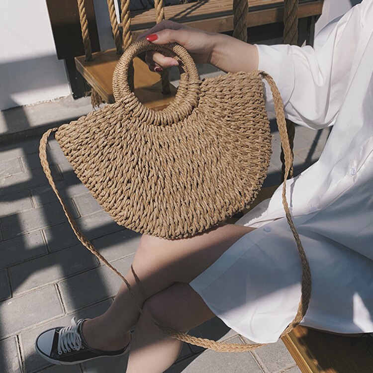 Zomer Vrouwen Hand Made Beach Bag Casual Vrouwelijke Weave Strozak Handtassen Crossbody Tas Voor Vrouwen