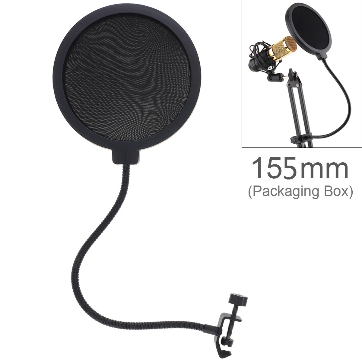Dobbeltlags studiemikrofon fleksibel forrudemaske mic popfilterskjold 100/155mm til taleoptagelsestilbehør: 155mm