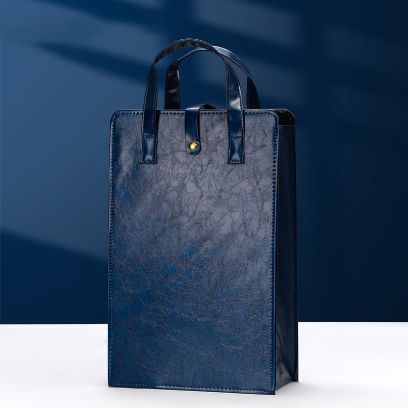 Vikbar läderväska för vinbärare, återanvändbara vinbärare, handväska, dubbel rödvinslåda med handtag, förpackningslådor för champagneflaskor