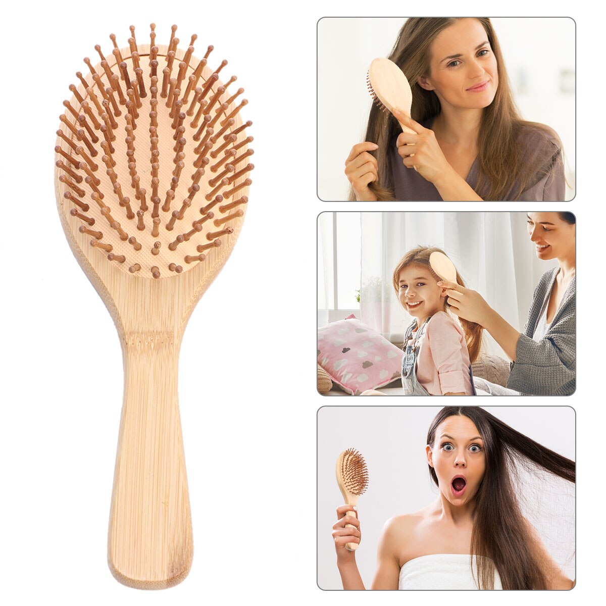Peine de masaje de bambú para hombre y mujer, cepillo antiestático para desenredar, herramienta de masaje para la cabeza de niños