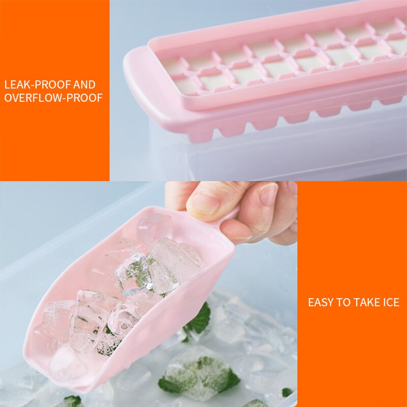 Plastic Ice Cube Maker Trays With Lids Bin For Freezer Icecream Cold Drinks Whiskey Cocktails Kitchen Tools Accessories Ice Mold