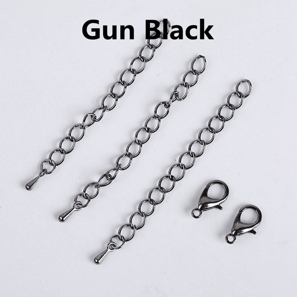 10-20 sæt 5cm 7cm halskæde forlænger kæde vanddråber charms tone hale kæde med hummer låse gør-det-selv smykker fremstilling forsyninger: Pistol sort / 5cm 20 sæt