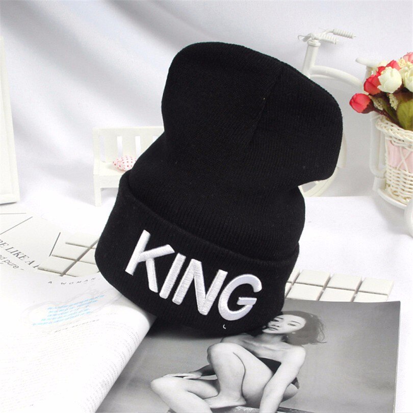 Bonnet en tricot pour couple, élastique, roi, reine, Bonnet de sport, pour hommes et femmes, hiver et automne: King