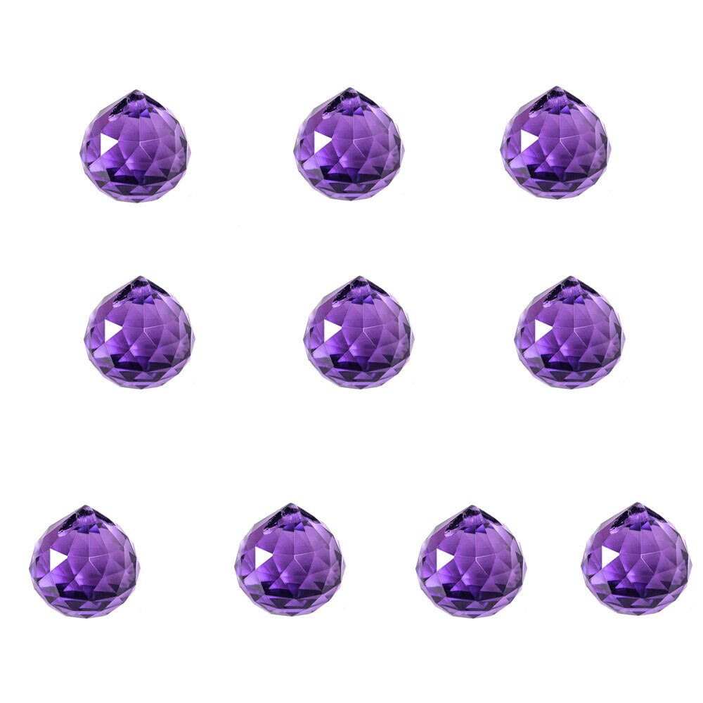 Bolas de cristal de decoración facetadas, piezas de lámpara de araña, atrapasol para ventana, color púrpura, 30 #, 5/10 Uds.