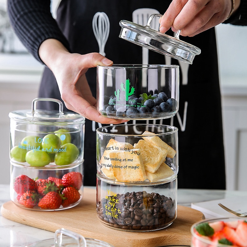 Bocaux de stockage en verre empilables résistants à la chaleur, conteneur hermétique pour café mason bocal distributeur de céréales rangement pour la cuisine