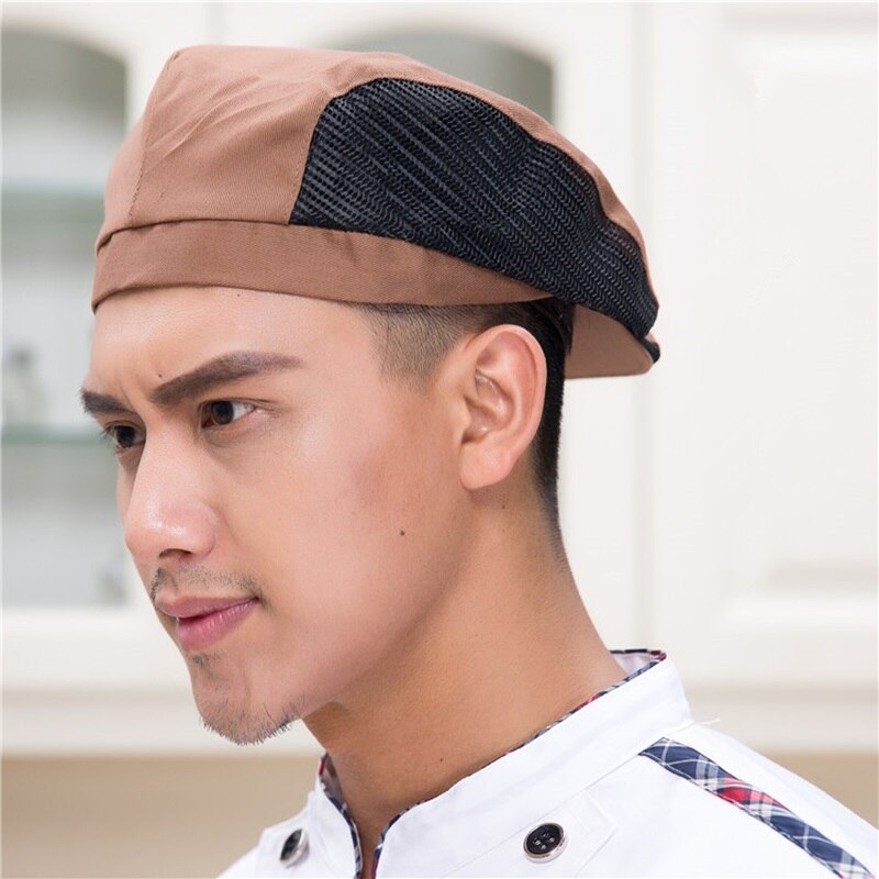 Mænd kvinder mesh patchwork kok restaurant køkken madlavning arbejdstøj hatte baret hotel bakey cafe tjener åndbar kasket 56-58cm: 9