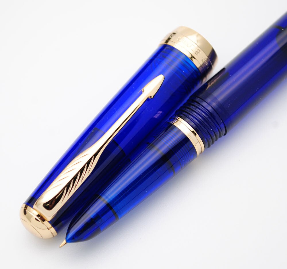 Wing Sung 618 Toso Piston Fountain Pen Transparent F Nib Ink Pen: Transparent Blue G