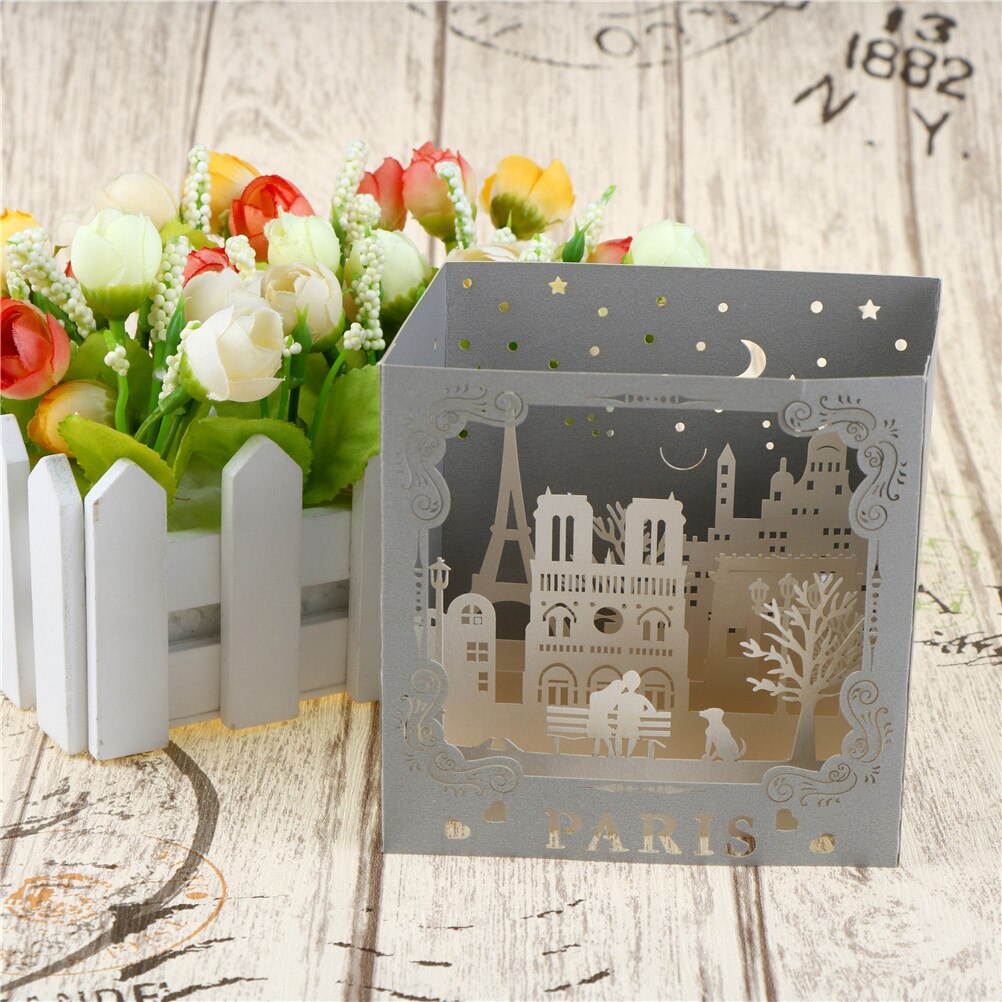 Célèbre ville nuit vue 3D Pop up à la main Paris cartes postales Vintage voeux cartes d'amour papier à gratter