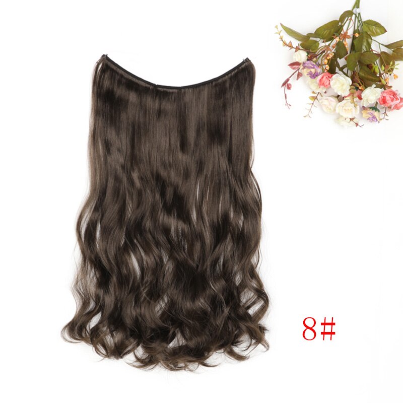MERISI HAIR 24" Invisible Wire No Clips In Hair Extensions Secret Fish Line Hairpieces Synthetic Wavy Hair Extensions: J8