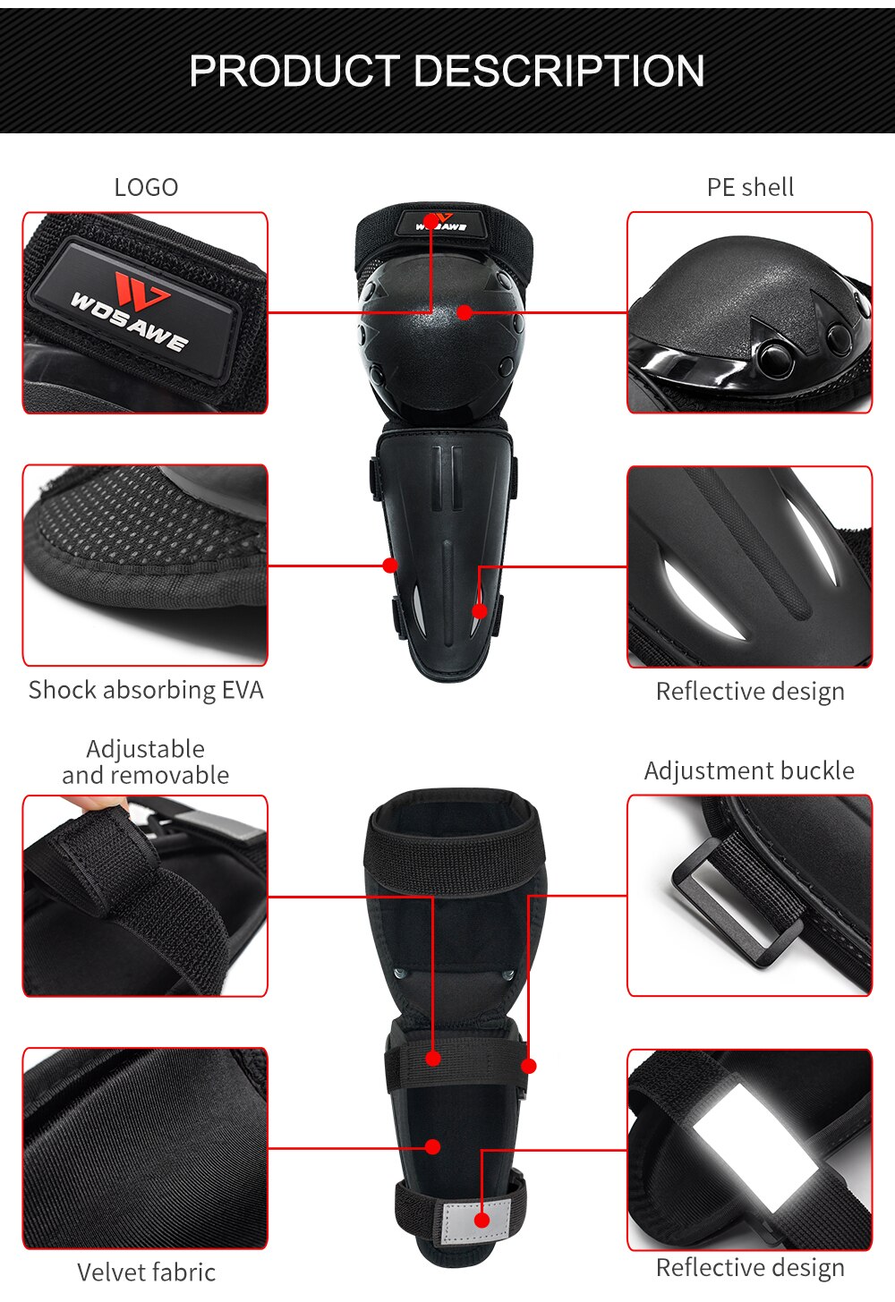 WOSAWE Reflective Body Armor For Kids Snowbard Ski Skate Motocross Motorcycle Armor Sleeveless Jacket Chest Knee Protective Gear