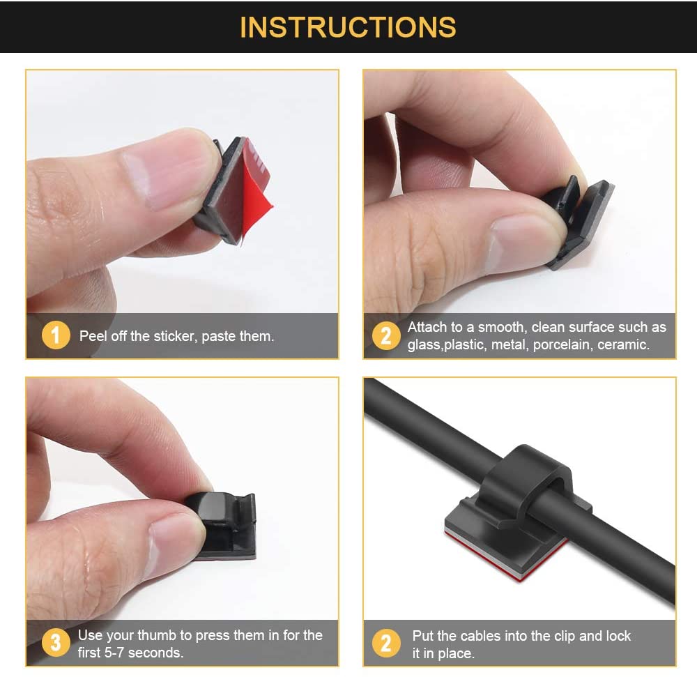 50 stk kabelclips med stærke klæbende tape wire clips wireholder organizer ledningshåndtering til bil kontor og hjem sort