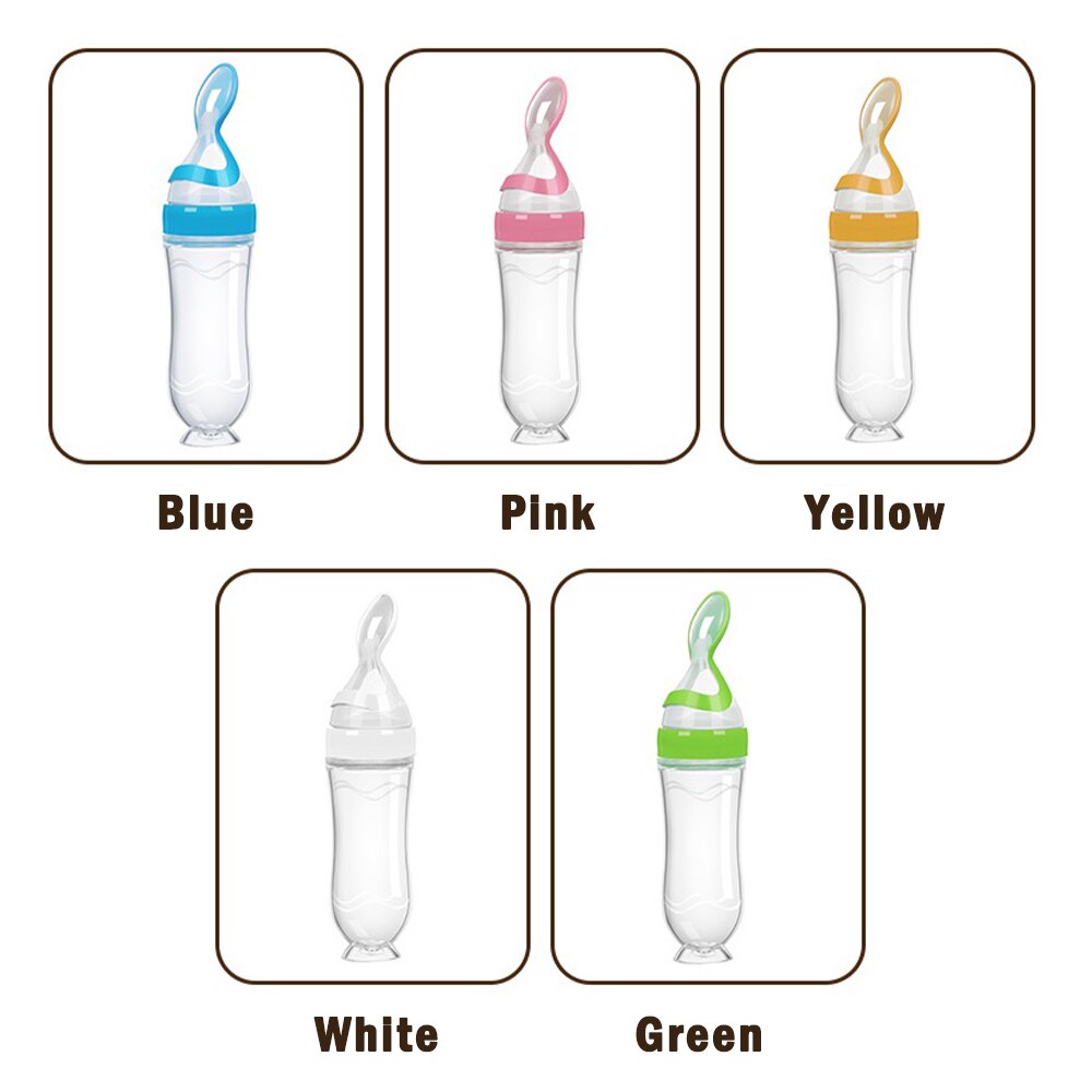 Veilig Nuttig Siliconen Baby Fles Met Lepel Voedingssupplement Rijstgraangewas Flessen Squeeze Lepel Melk Zuigfles Cup