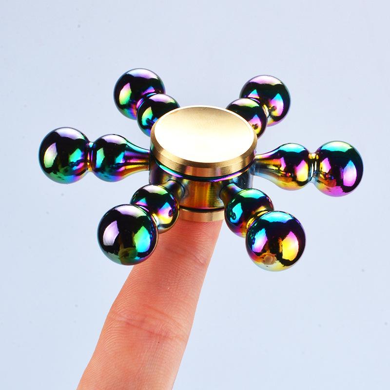 Spinner de mano para reducir el autismo, juguete Antiestrés con caja de , arcoíris, seis brazos, TDAH
