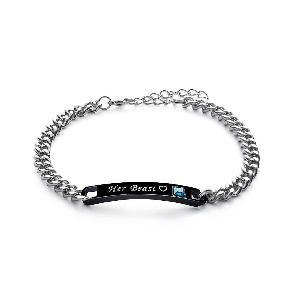 Love Bangle Men Women Her King His Queen Couple Bracelets Titanium Steel Crystal Crown Charm Wrist Chain Valentine's: Her Beast