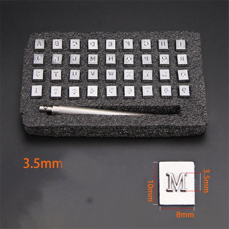 Juego de Herramientas de punzón de impresión de letras en inglés de acero inoxidable, 36 Uds., números del alfabeto, sello tallado de cuero, herramienta de impresión artesanal: 3.5mm