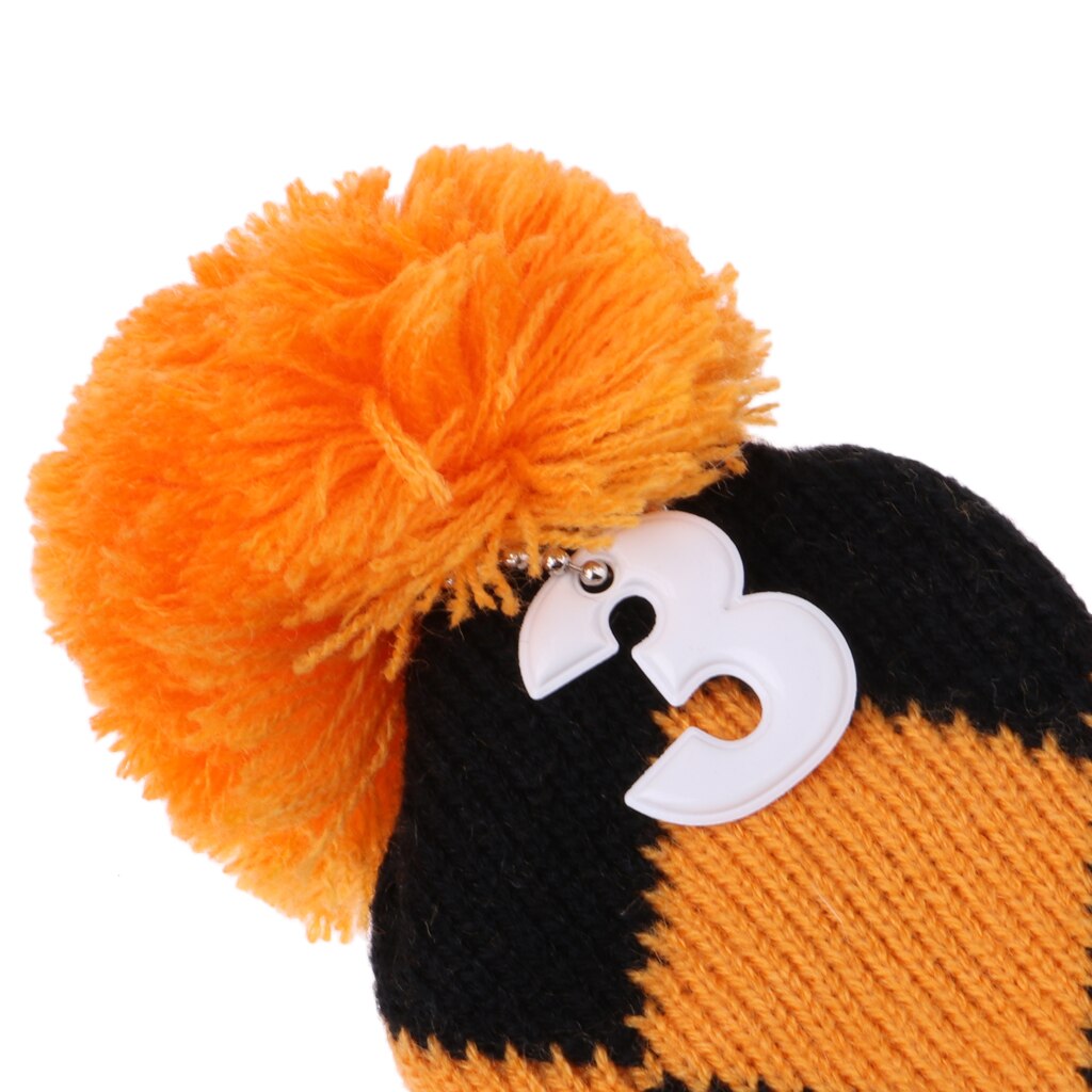 3 Pieces Golf Knit Pom Pom Headcover Driver Fairway Woods Head Covers Orange