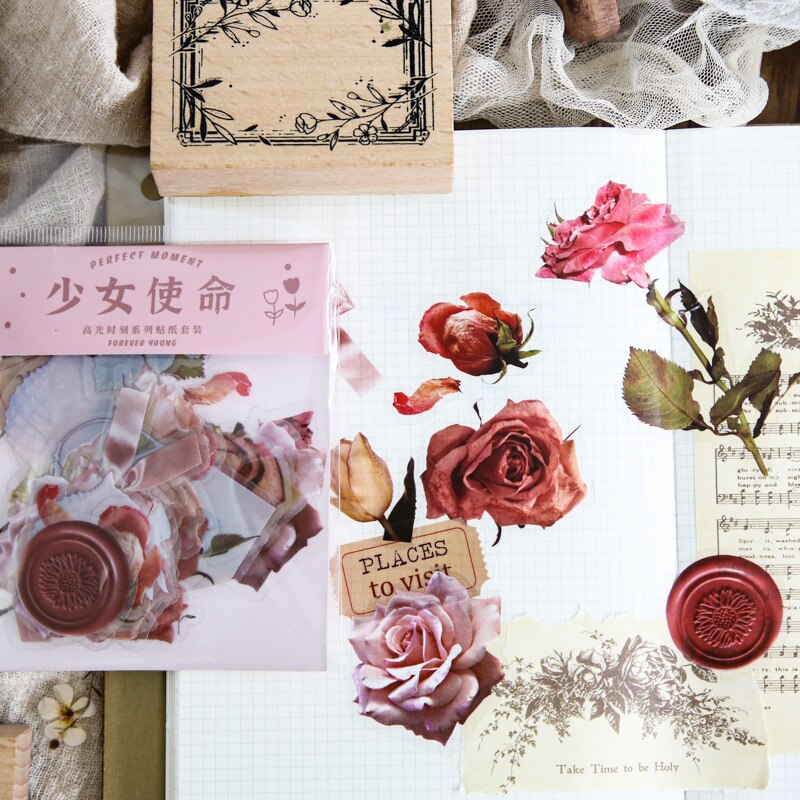 40pcs Flowers Collection Cute Japanese Stickers Pack Kawaii Cartoon Sticker Set For Planner Journals Diary Scrapbooks