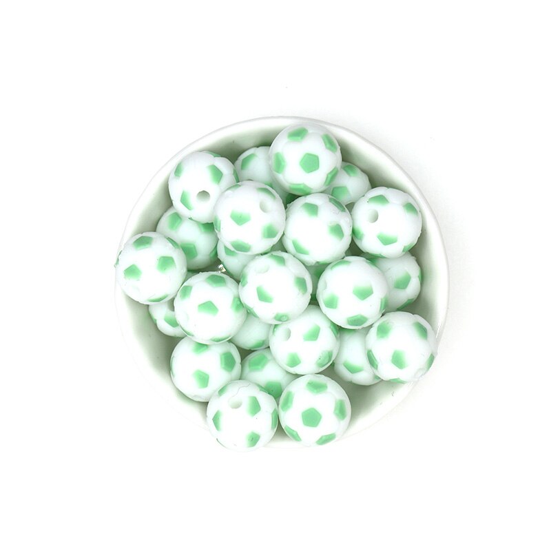 kovict 5pcs Silicone Beads 15mm Baby Teether Football Food Grade Silicone Soccer Round Bead BPA Free Bracelet: NO.09 Mint Green