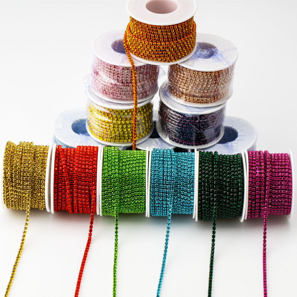 Carlow 10Yard/Rol Primaire Kleur Glas Kristallen Steentjes Ketting Naaien Op Close Cup Strass Kettingen Rol Voor Tas Decoratie