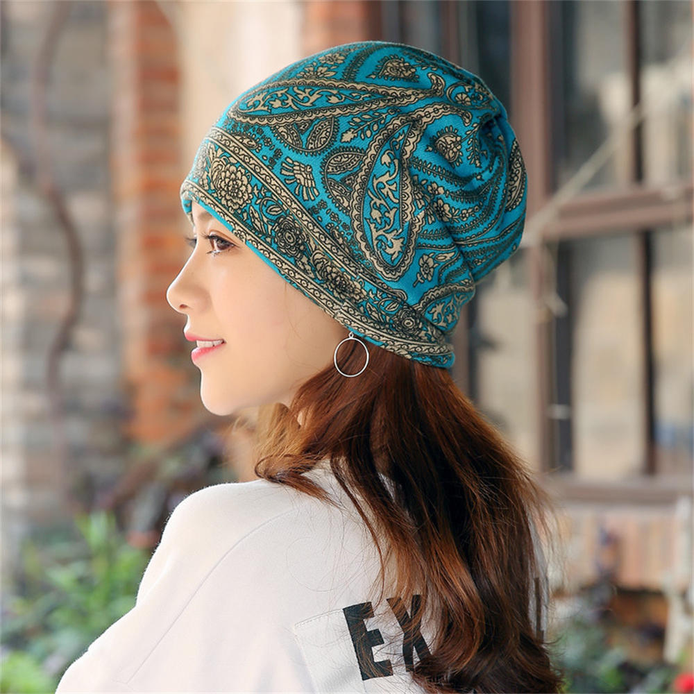 Gorros de estilo étnico para hombre y mujer, gorro de flor de anacardo, bufanda de 2 formas de usar, de Festival: Negro