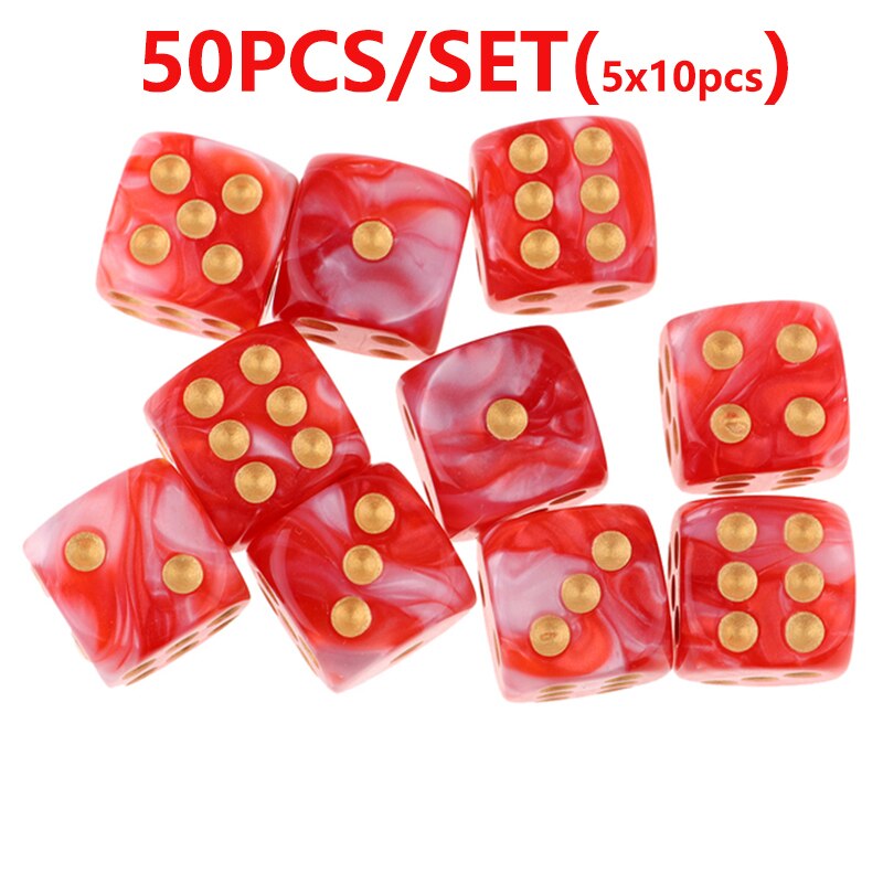 Juego de dados acrílicos poliédricos de 6 caras, 25/50/100 piezas, dados de esquina redonda de 16mm con Pips dorados para juegos de mesa, enseñanza de matemáticas: RW