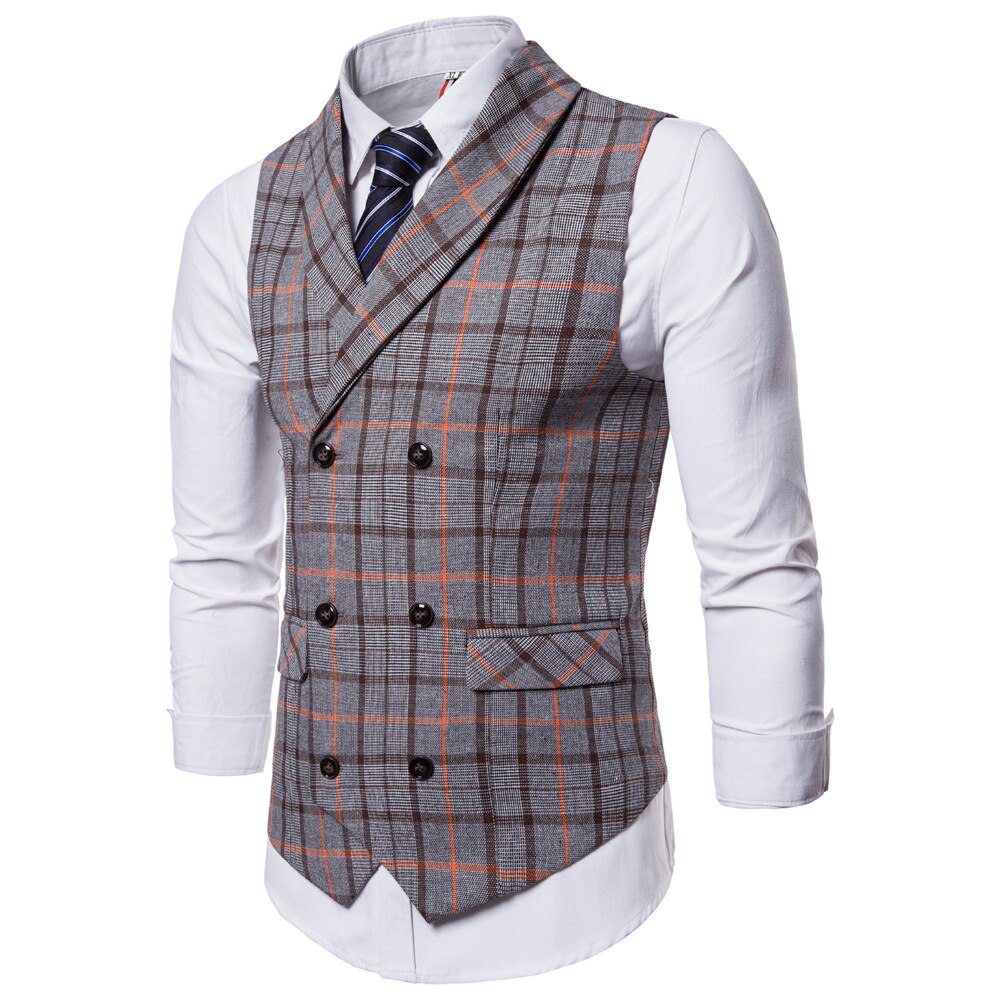 plaid Dress Vests For Men Slim Fit Mens Suit Vest Male Waistcoat Gilet Homme Casual Sleeveless Formal Business Jacket