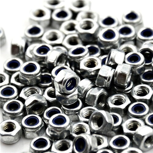 100 stk rustfritt stål sølvfarget nylock nyloninnsats sekskantlåsemuttere  m3 x 0.5mm