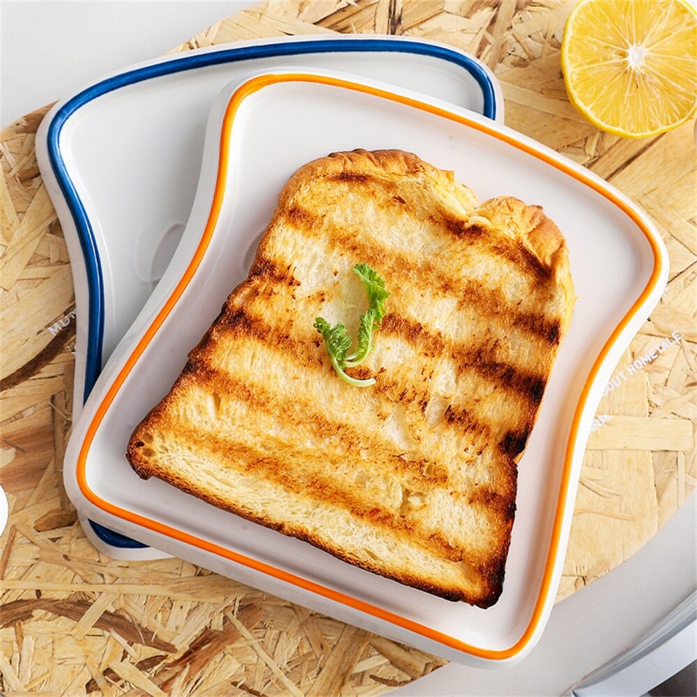 1PC Square Embossed Ceramic Plate Breakfast Toast Plate Fruit Bread Display Cake Tray Salad Plate Kid's Kitchen Tableware